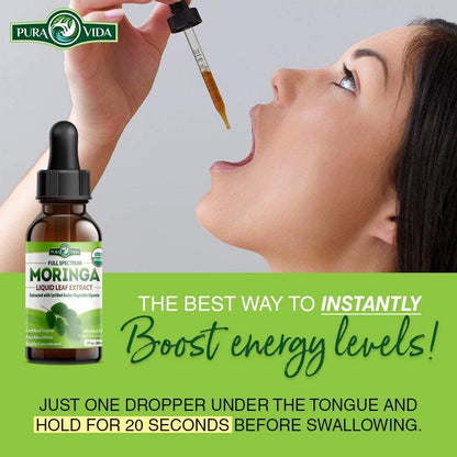 PURA VIDA Moringa Liquid Drops - USDA Organic, Bioavailable Extract