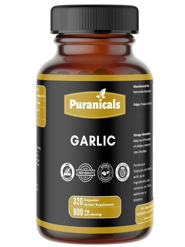 Puranicals Garlic Premium 320 Capsules – Non-GMO, Gluten Free | 900 mg/serving