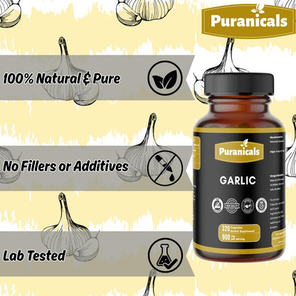Puranicals Garlic Premium 320 Capsules – Non-GMO, Gluten Free | 900 mg/serving