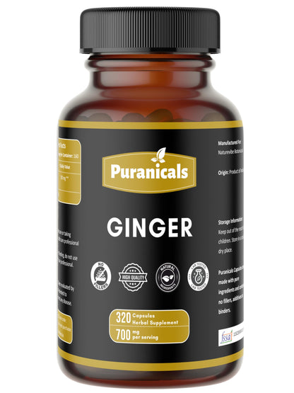 Puranicals Ginger Premium 320 Capsules – Non-GMO, Gluten Free, 700 mg per Serving, 100% Pure Ginger Root Powder