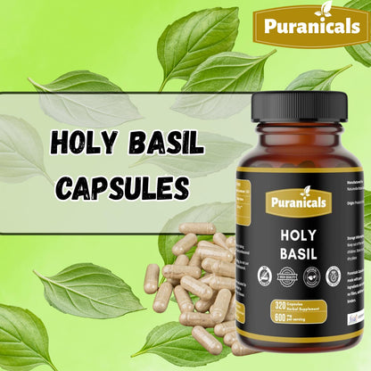 Puranicals Holy Basil Premium 320 Capsules – 600 mg per Serving | Non-GMO, Gluten-Free