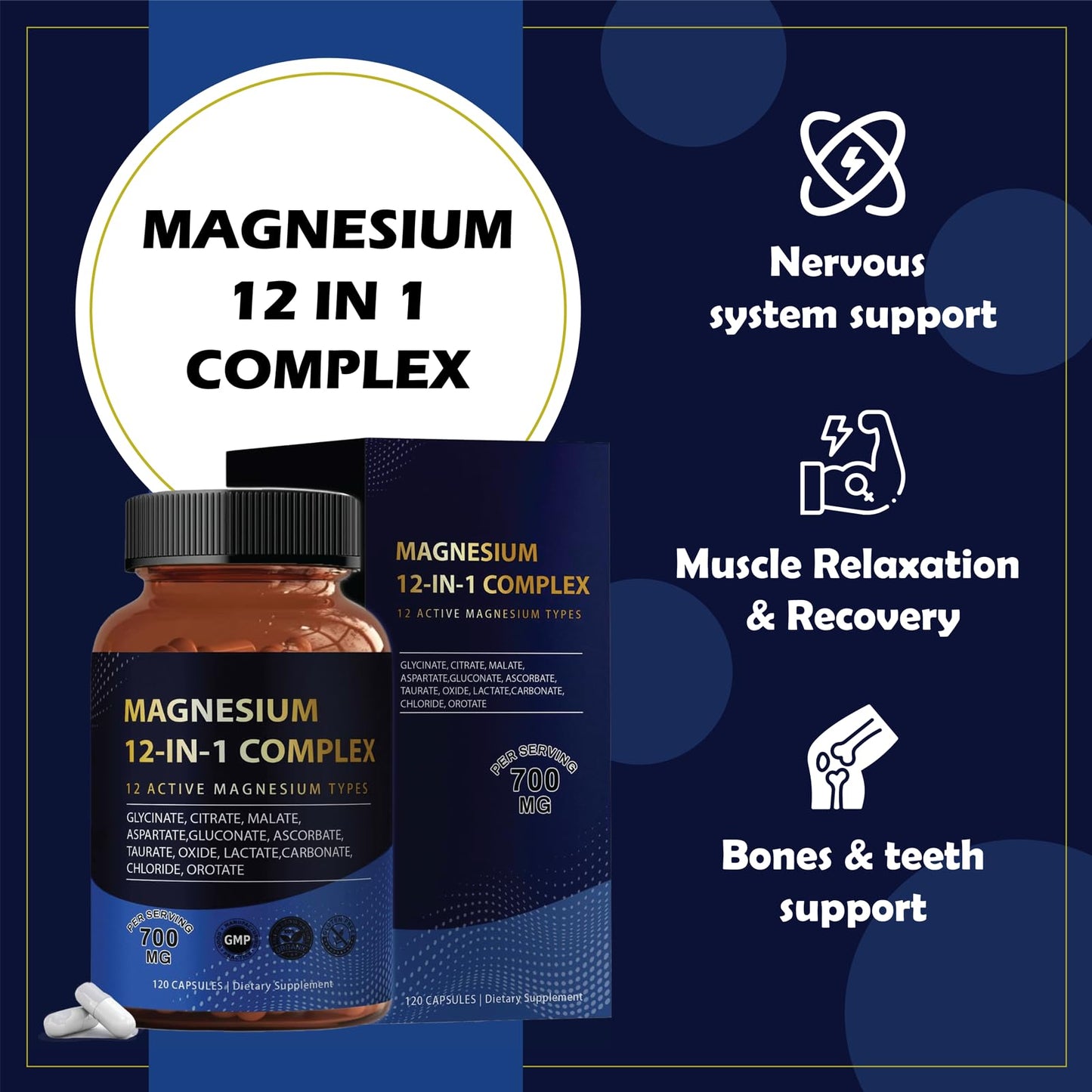 Puravita Magnesium Complex 700mg 12-in-1 | Easy Absorption | Vegan & Non-GMO | 120 Capsules