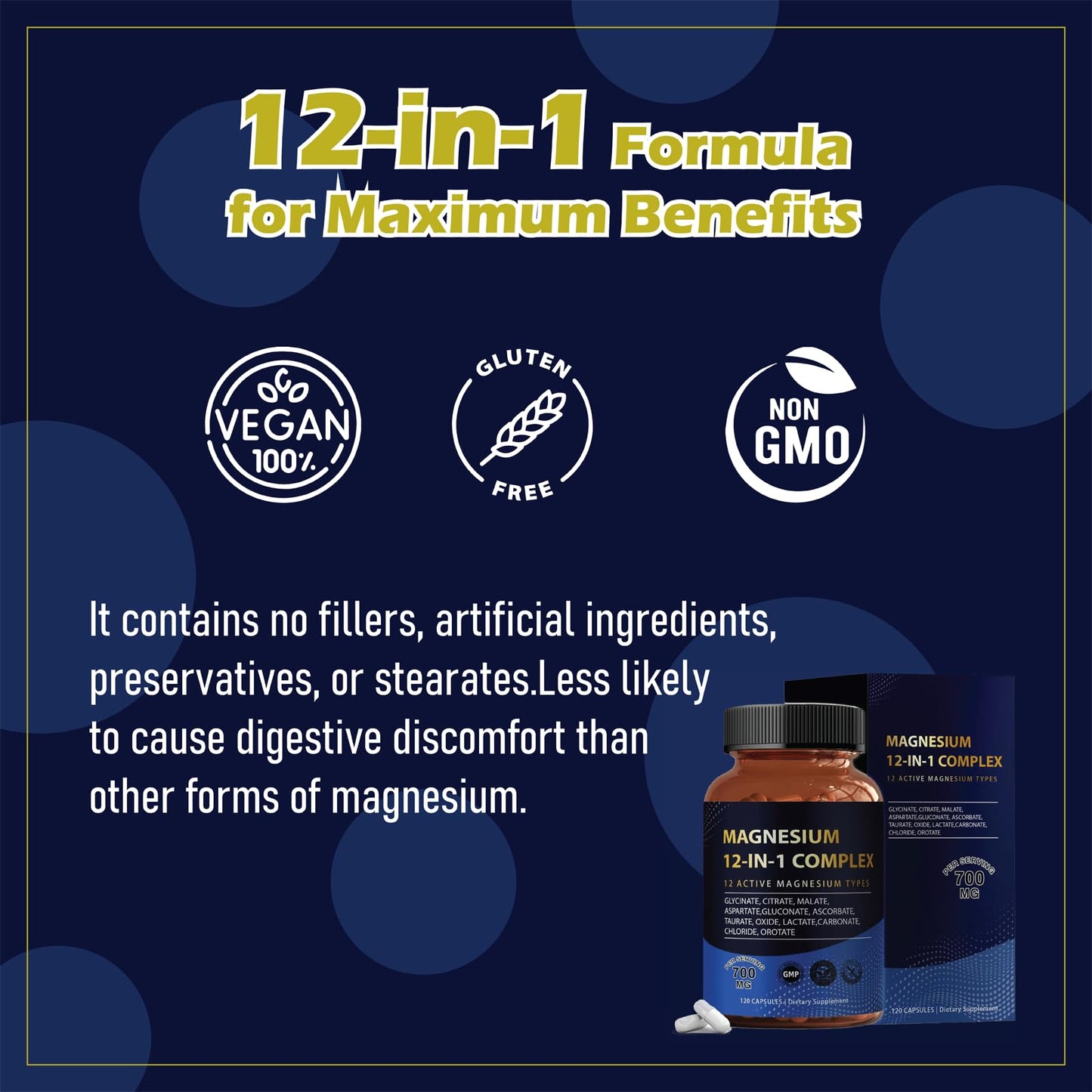 Puravita Magnesium Complex 700mg 12-in-1 | Easy Absorption | Vegan & Non-GMO | 120 Capsules