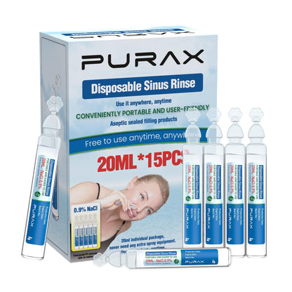 PURAX Saline Solution 0.9% | Pre-Mixed Nasal Rinse, 15x20ml Ampoules