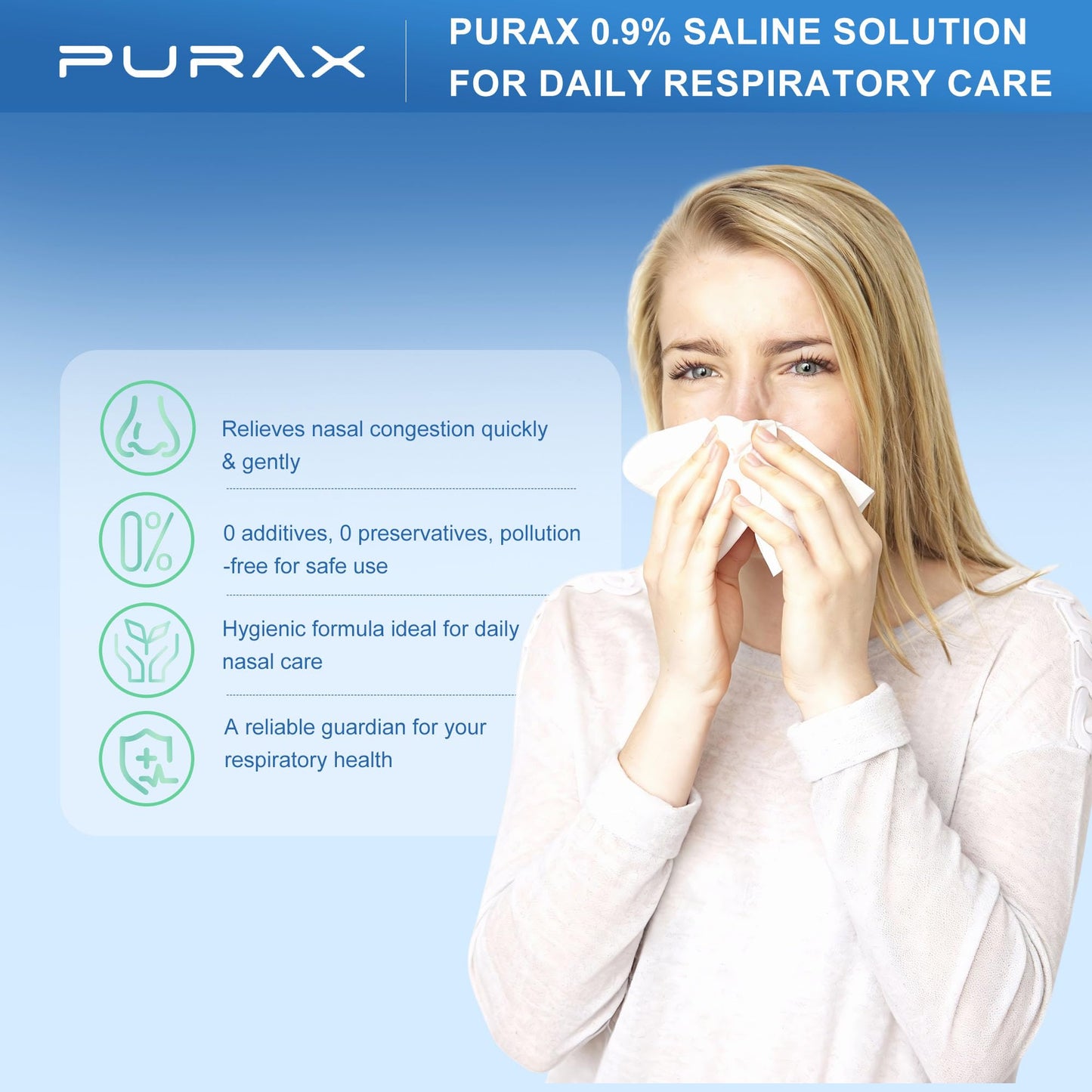 PURAX Saline Solution 0.9% | Pre-Mixed Nasal Rinse, 15x20ml Ampoules