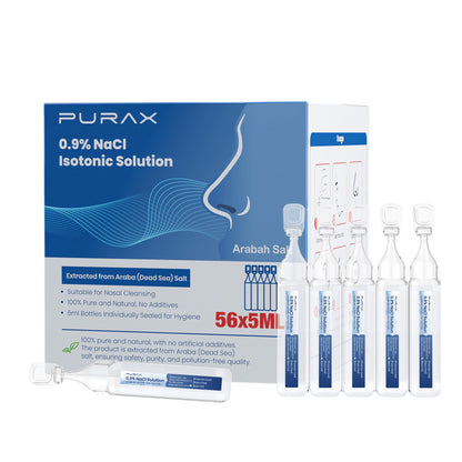PURAX Saline Solution 0.9% | Isotonic Nasal Cleanse, Eye Care & Wound Cleansing (56 x 5ml)