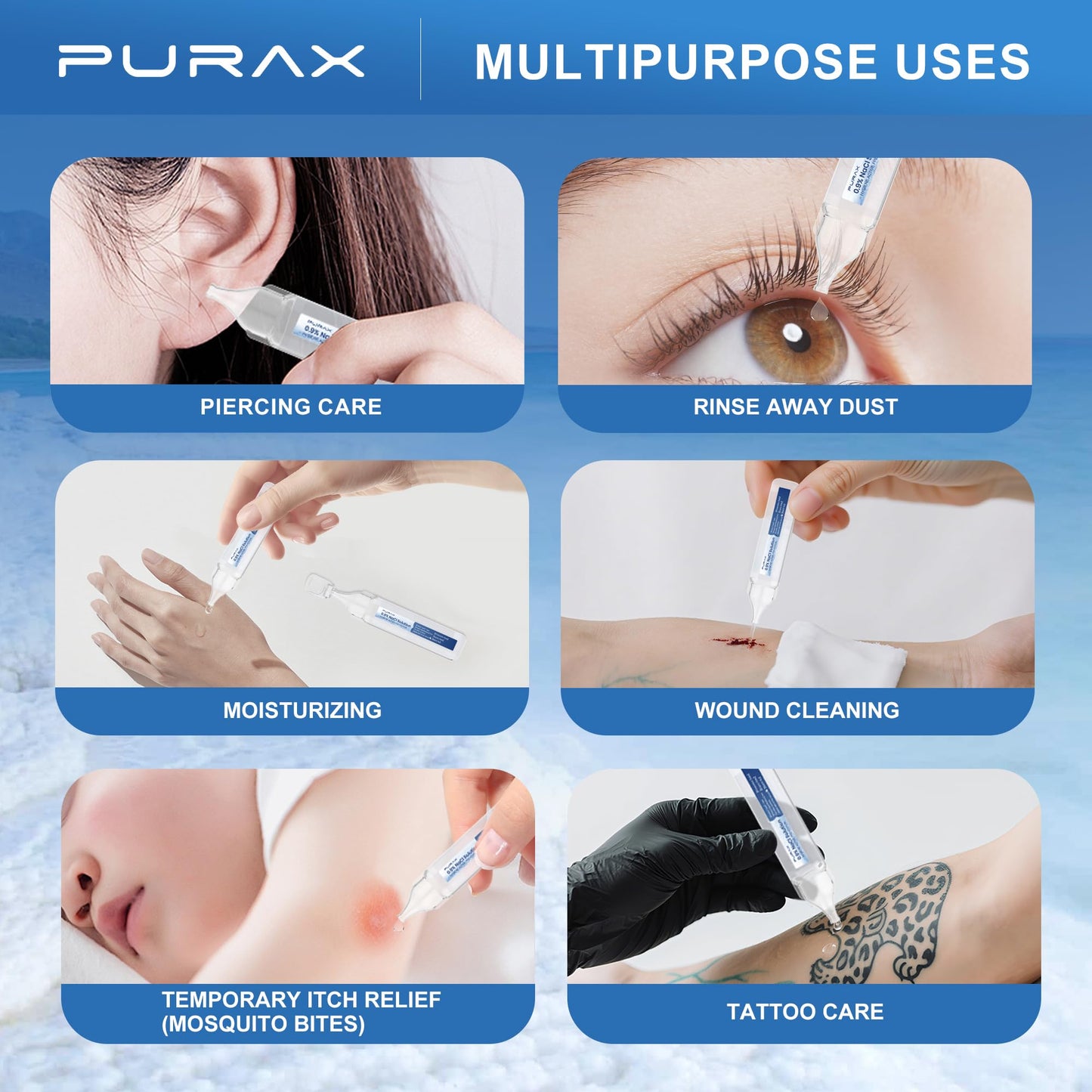 PURAX Saline Solution 0.9% | Isotonic Nasal Cleanse, Eye Care & Wound Cleansing (56 x 5ml)