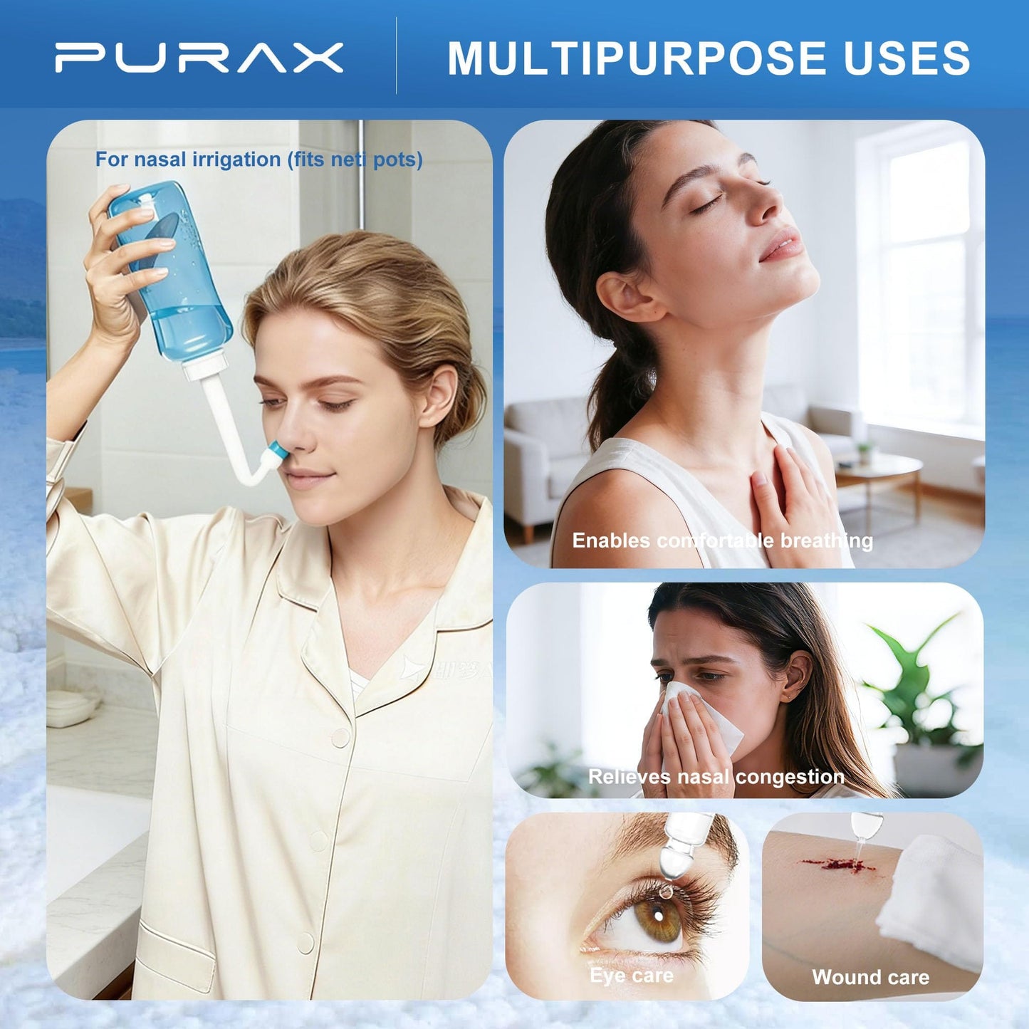 PURAX Saline Solution 0.9% | Pre-Mixed Nasal Rinse, 15x20ml Ampoules