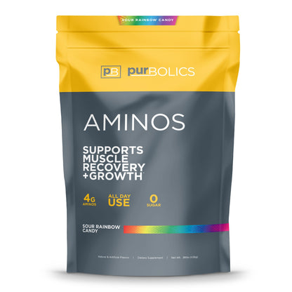 Purbolics Aminos Sour Rainbow Candy – 4g Free-Form Aminos, 0 Sugar, 60 Servings