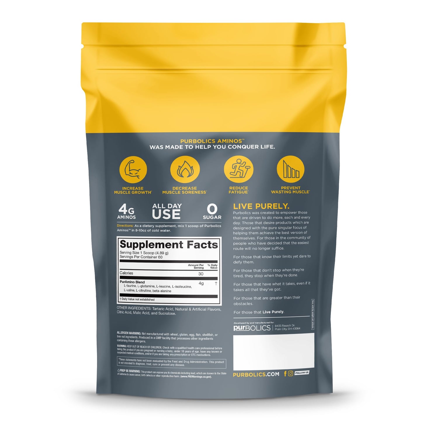 Purbolics Aminos Sour Rainbow Candy – 4g Free-Form Aminos, 0 Sugar, 60 Servings