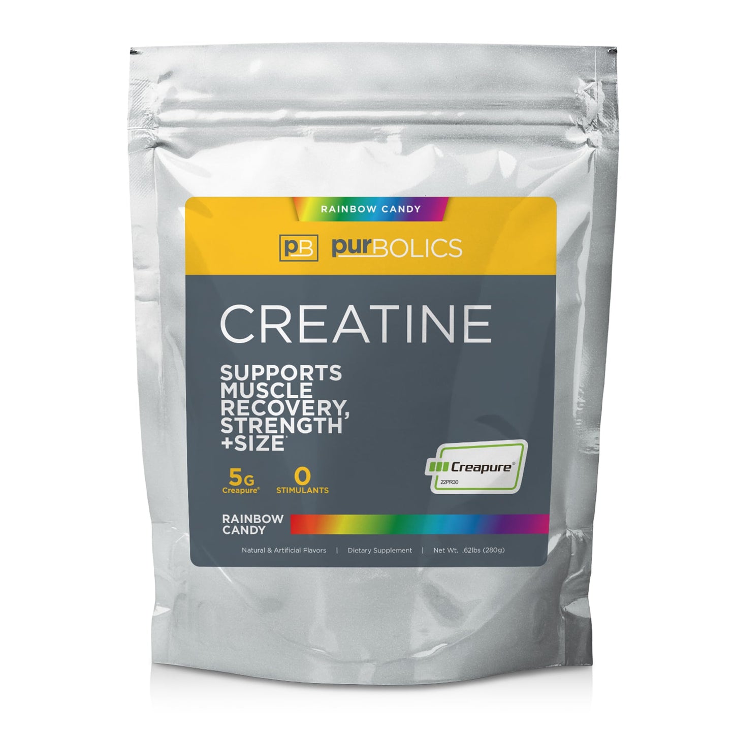 Purbolics Creapure Creatine Monohydrate 5g Micronized – Rainbow Candy (50 Servings)