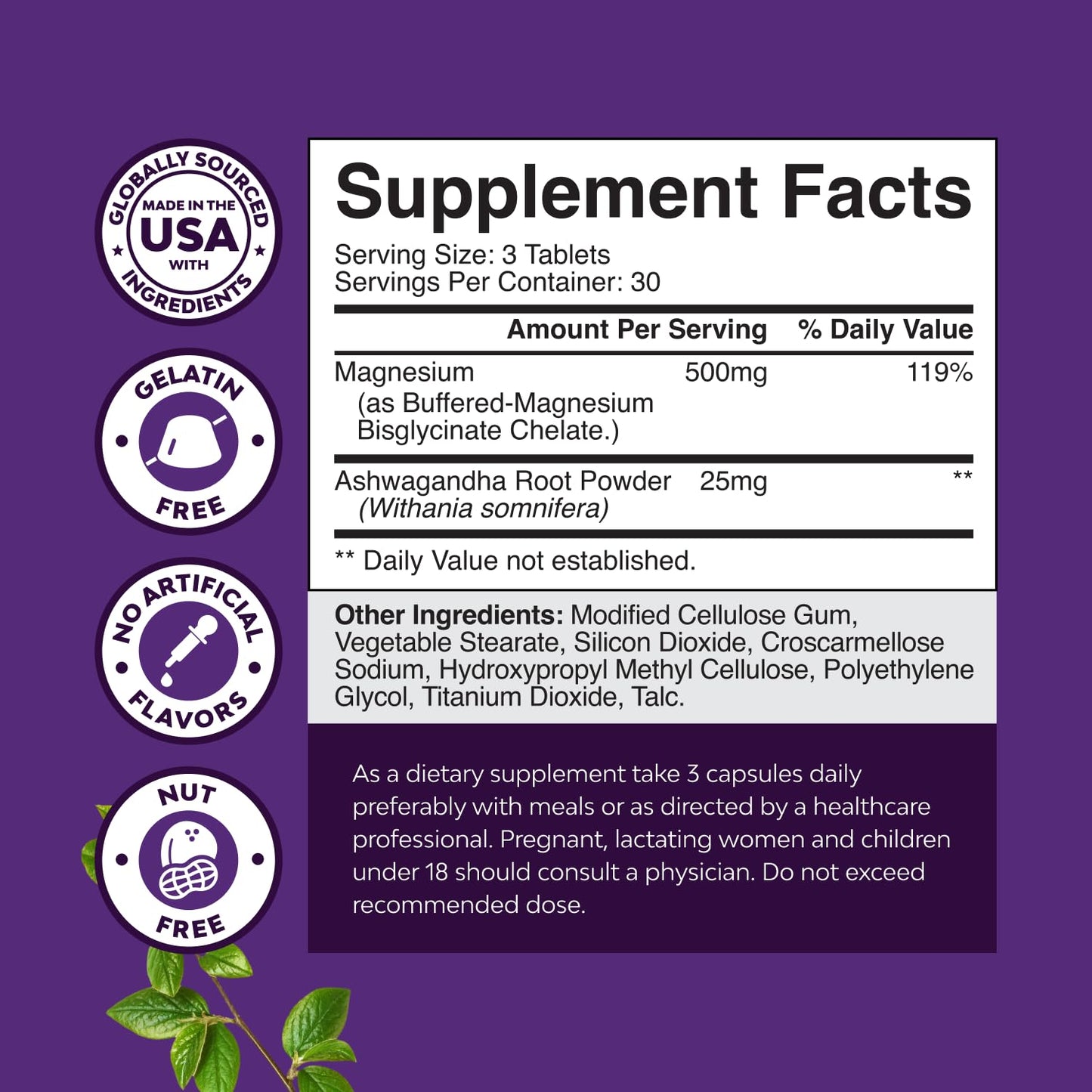 Pure Calm Magnesium Glycinate with Ashwagandha – Stress Support & Rest (90 Count)