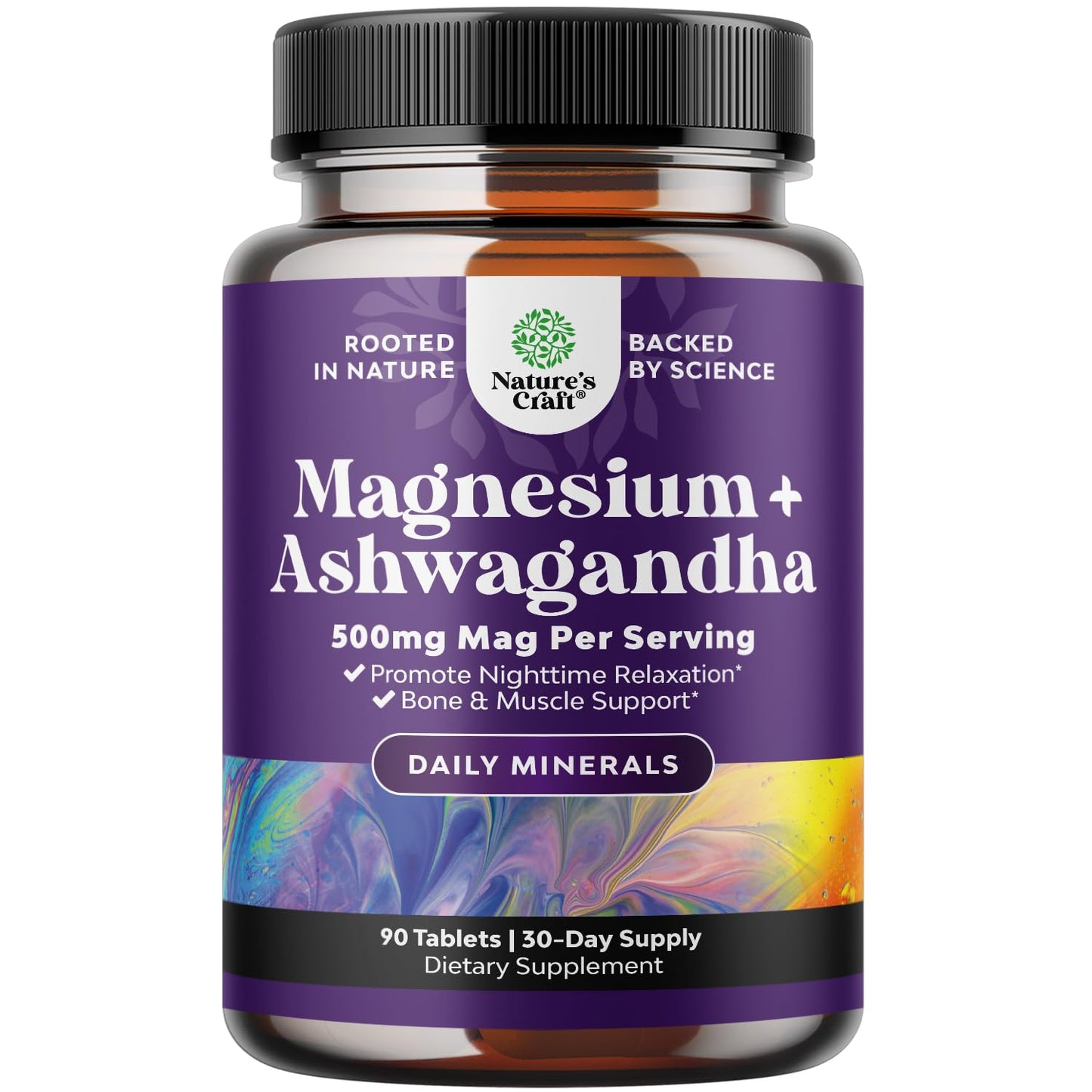 Pure Calm Magnesium Glycinate with Ashwagandha – Stress Support & Rest (90 Count)