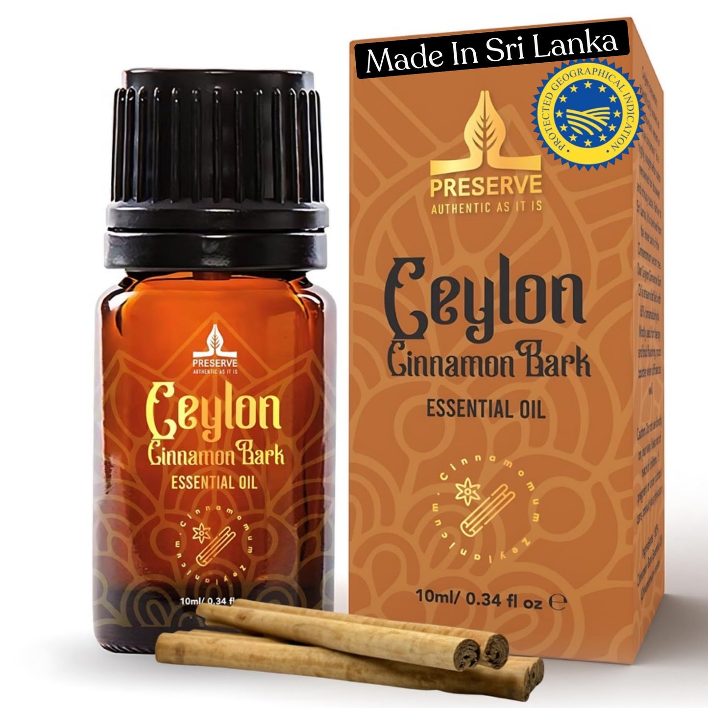 Pure Ceylon Cinnamon Bark Essential Oil - GI Certified G2/76/340, 100% Ceylon True Cinnamon Extract, Therapeutic Grade, 10ml