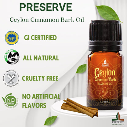 Pure Ceylon Cinnamon Bark Essential Oil - GI Certified G2/76/340, 100% Ceylon True Cinnamon Extract, Therapeutic Grade, 10ml