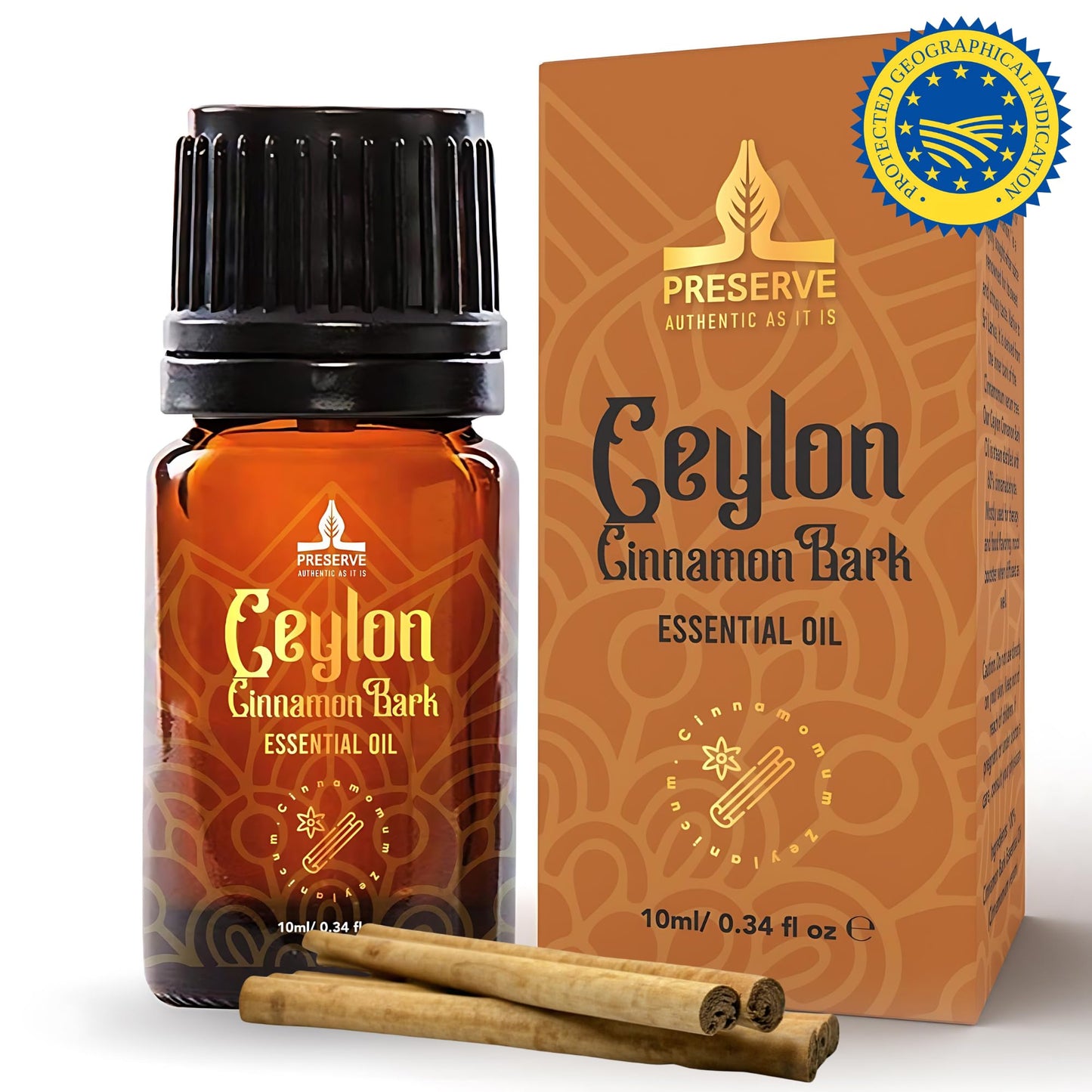Pure Ceylon Cinnamon Bark Essential Oil - GI Certified G2/76/340, 100% Ceylon True Cinnamon Extract, Therapeutic Grade, 10ml
