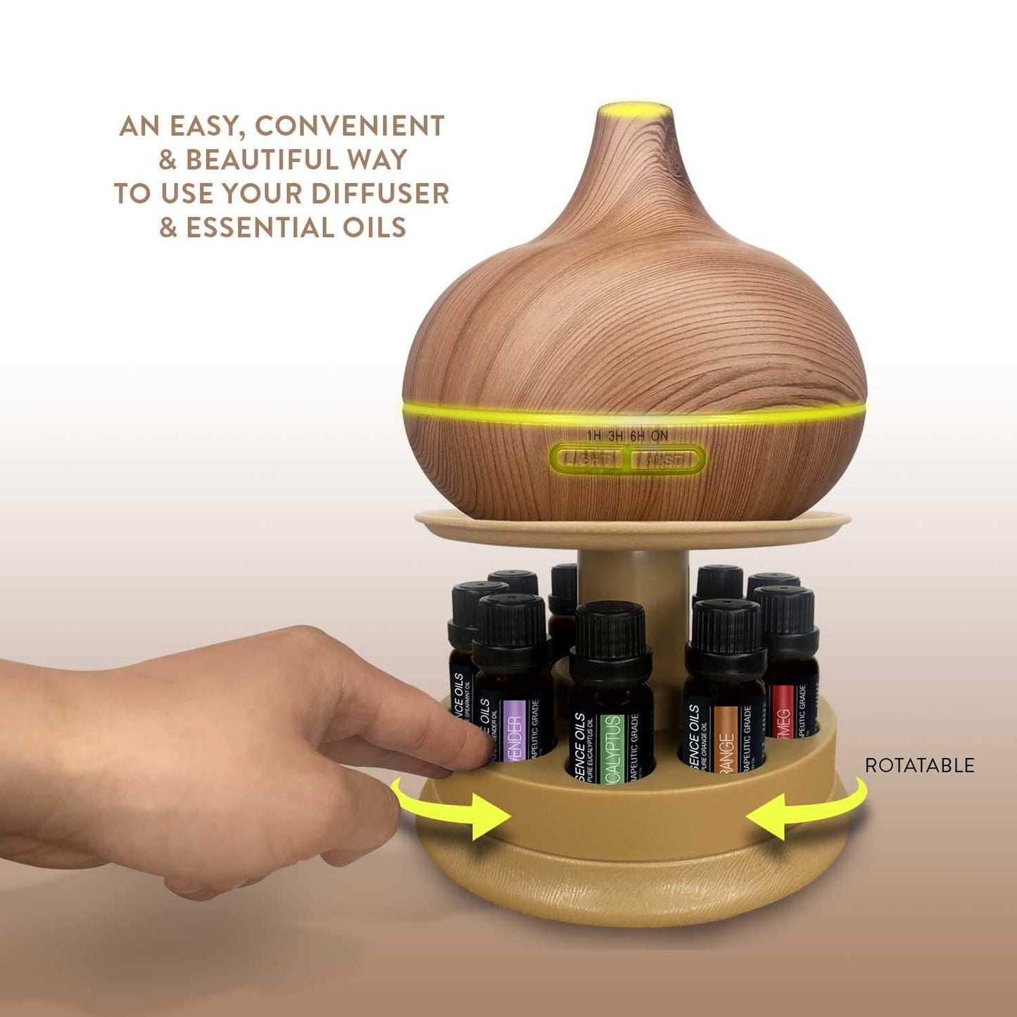 Pure Daily Care Essence Diffuser 300ml + Top 10 Essential Oils Set — 4 Timers, 7 Ambient Lights
