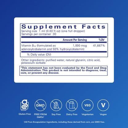 Pure Encapsulations Adenosyl/Hydroxy B12 Liquid 30 mL | Energy Metabolism & Neurological Health* | Brain Support* | Gluten Free & Vegan | 1 Fl Oz