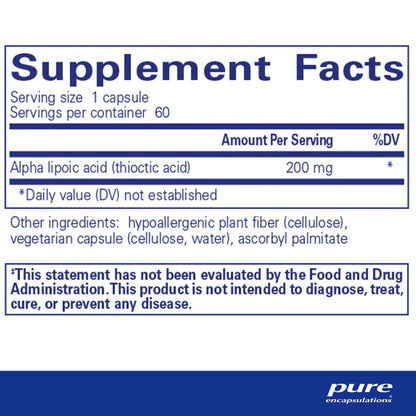 Pure Encapsulations Alpha Lipoic Acid 200 mg - 60 Vegan Capsules | Antioxidant & Metabolic Support BritishVita | Premium UK Vitamins & Wellness Supplements