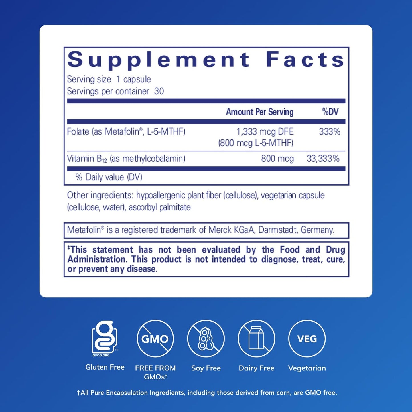 Pure Encapsulations B12 Folate – Energy & Cognitive Support (30 Caps)