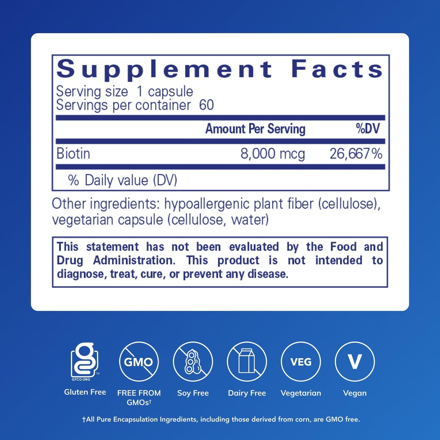 Pure Encapsulations Biotin 8 mg - Hair, Skin & Nail Support | 60 Capsules