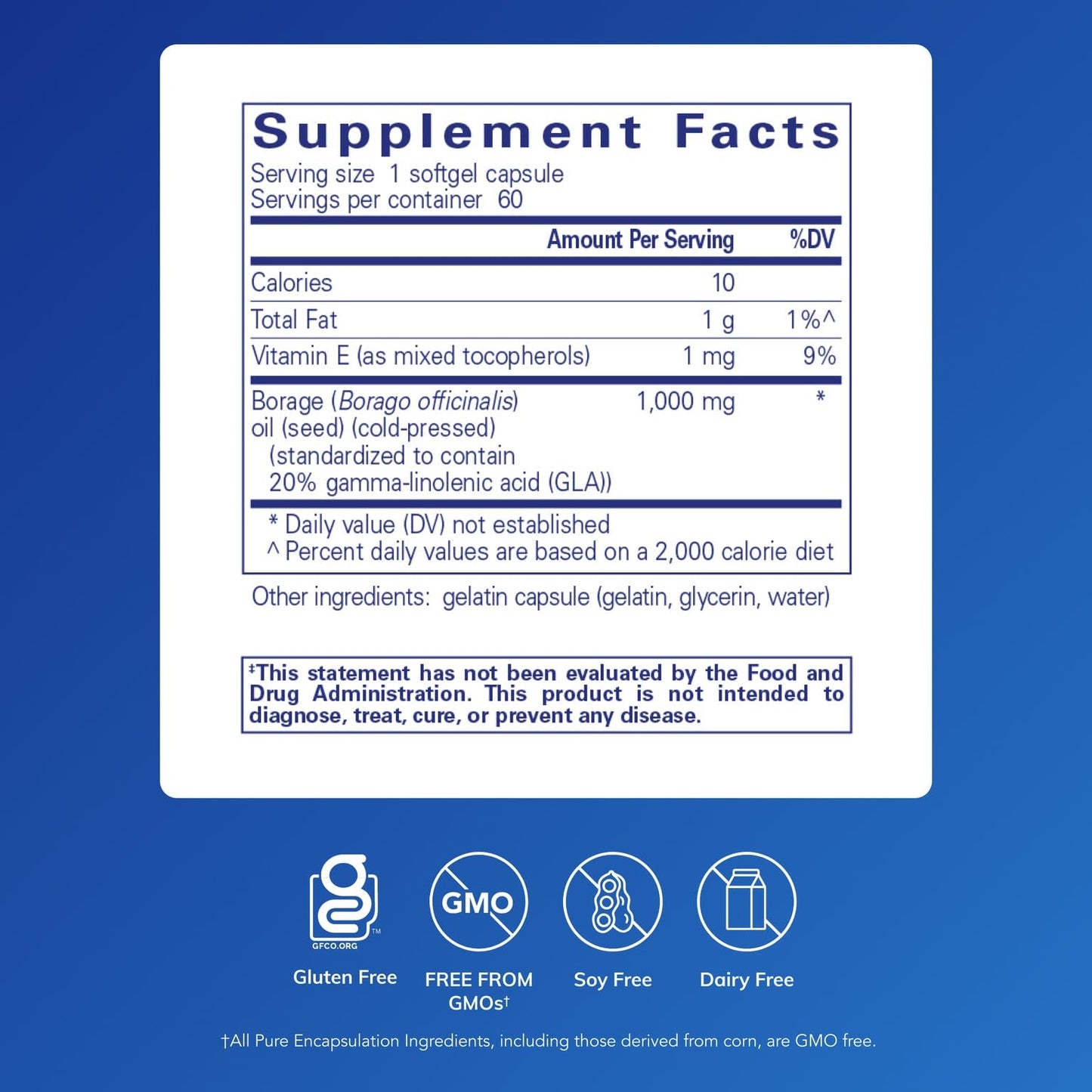Pure Encapsulations Borage Oil - Hypoallergenic Dietary Supplement - 60 Softgel Capsules
