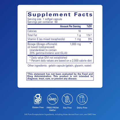 Pure Encapsulations Borage Oil - Hypoallergenic Dietary Supplement - 60 Softgel Capsules