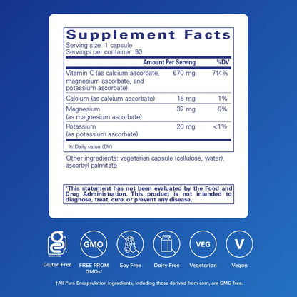 Pure Encapsulations Buffered Ascorbic Acid Capsules | Vitamin C for Sensitive Individuals* | 90 Capsules