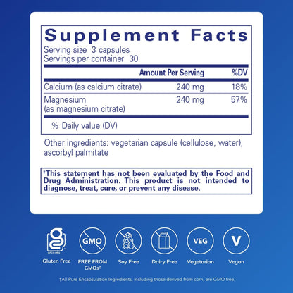 Pure Encapsulations Calcium Magnesium Citrate 240g/240g — Bone Health, Vegan & Non-GMO