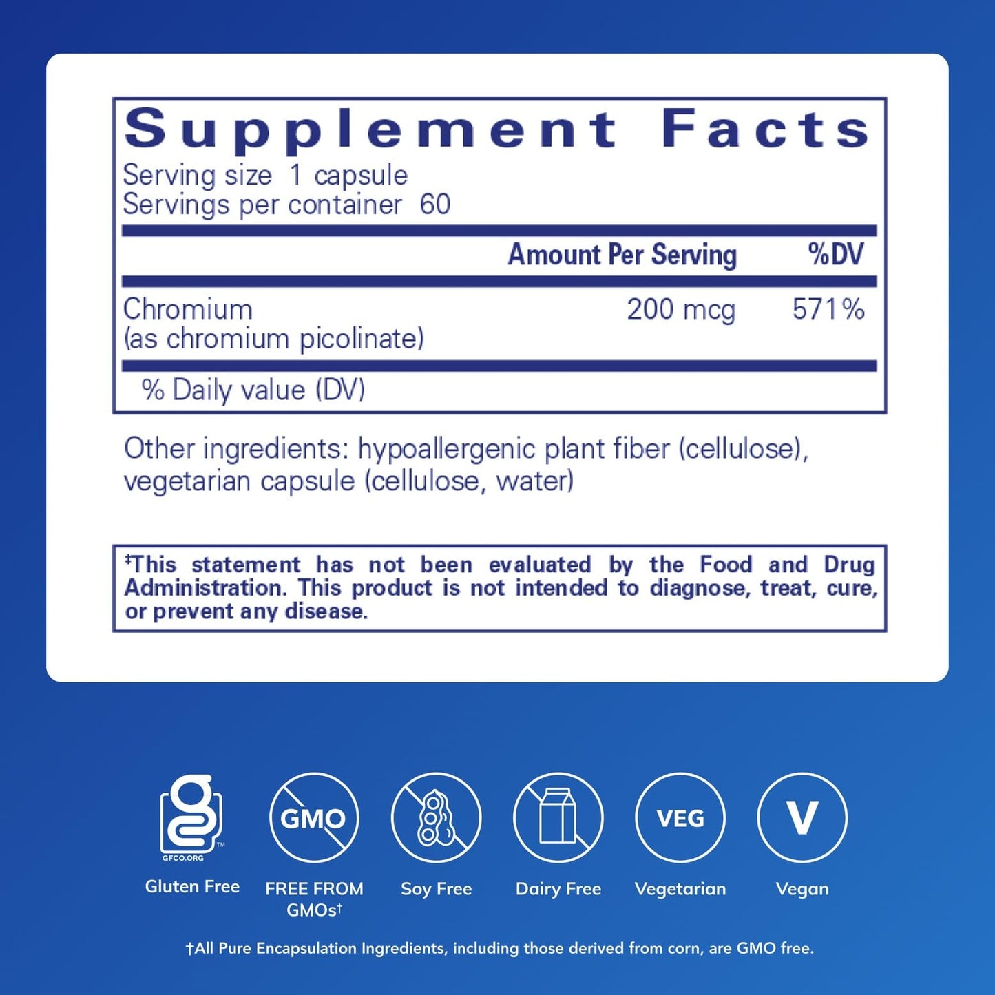 Pure Encapsulations Chromium (Picolinate) 200 mcg | Hypoallergenic Supplement for Healthy Lipid and Carbohydrate Metabolism Support* | 60 Capsules