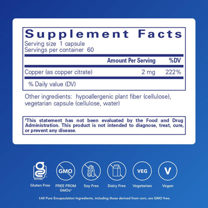 Copper (Citrate) – Highly Bioavailable Copper | 60 Capsules | Pure Encapsulations