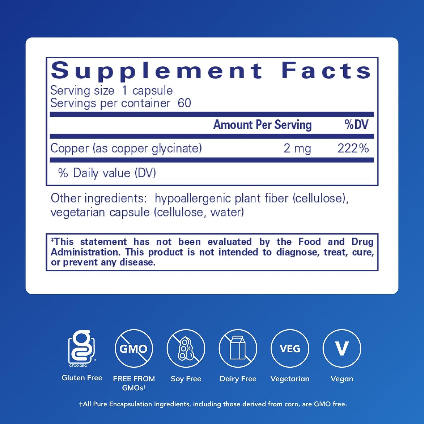 Pure Encapsulations Copper Glycinate 60 Capsules – 2 mg Copper, Supports Red Blood Cells & Energy Metabolism