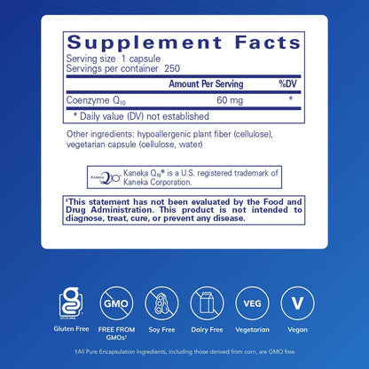 Pure Encapsulations CoQ10 60 mg – Energy & Heart Support (250 capsules)