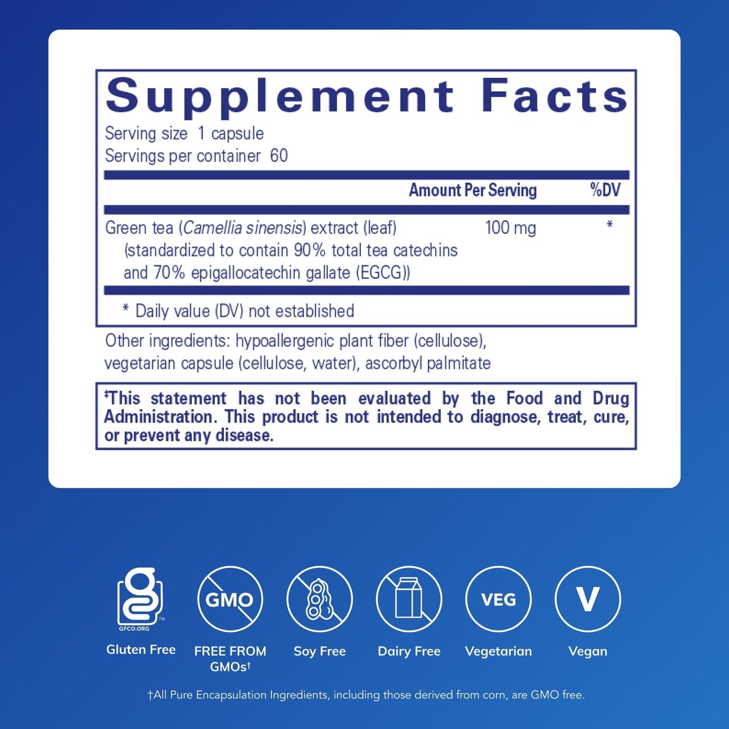 Pure Encapsulations Green Tea Extract (Decaffeinated) | Hypoallergenic Antioxidant Support for All Cells in The Body* | 60 Capsules