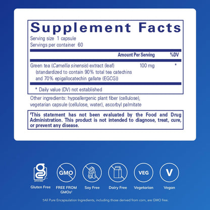 Pure Encapsulations Green Tea Extract (Decaffeinated) | Hypoallergenic Antioxidant Support for All Cells in The Body* | 60 Capsules