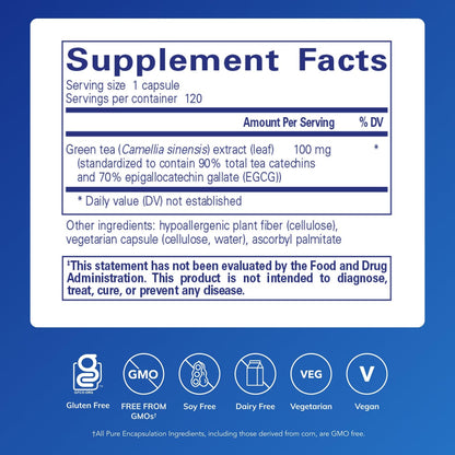 Pure Encapsulations Green Tea Extract (Decaf) | Hypoallergenic Antioxidant Support for All Cells | 120 Capsules