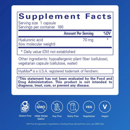 Pure Encapsulations Hyaluronic Acid - Skin Hydration & Joint Support | Gluten Free, Vegan, Non-GMO | 180 Capsules BritishVita | Premium UK Vitamins & Wellness Supplements