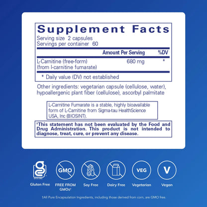 Pure Encapsulations L-Carnitine Fumarate | Hypoallergenic Energy Support, 120 Capsules BritishVita | Premium UK Vitamins & Wellness Supplements