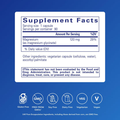 Pure Encapsulations Magnesium Glycinate 90 Capsules | Stress Relief, Sleep & Heart Health