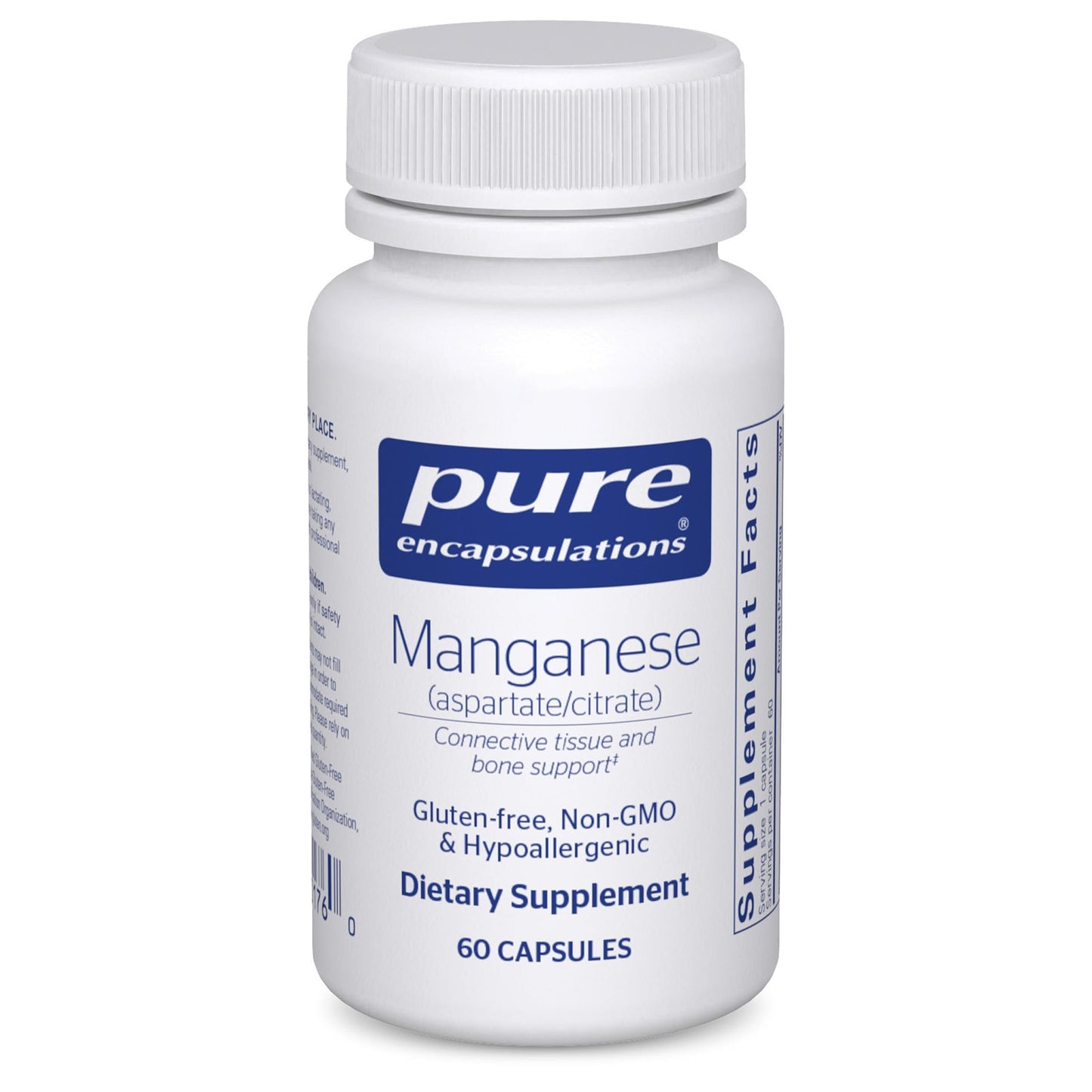 Pure Encapsulations Manganese (Aspartate/Citrate) – Hypoallergenic Trace Mineral for Connective Tissue & Bones | 60 Capsules