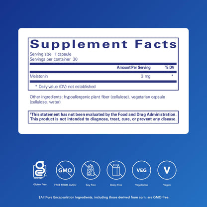 Pure Encapsulations Melatonin 3 mg - Natural Sleep Support, 30 Capsules