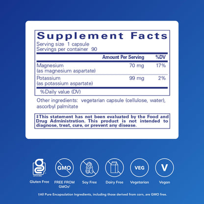 Pure Encapsulations Potassium Magnesium (Aspartate) | Supplement to Support Heart, Muscular, Bone, and Nerve Health* | 90 Capsules
