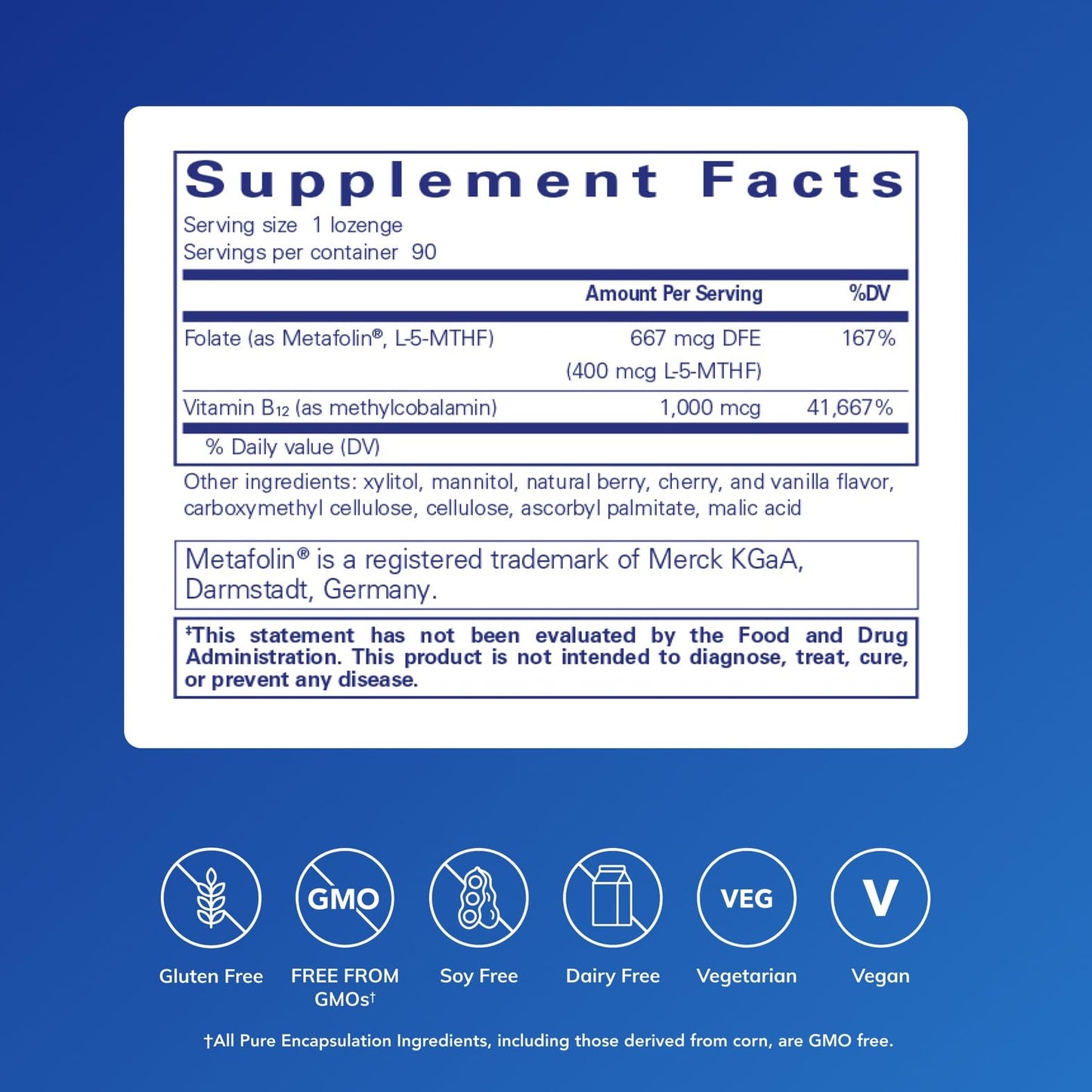 Pure Encapsulations PureMelt B12 Folate – Activated B12 + L-5-MTHF, Non-GMO & Vegan (90 Lozenges)