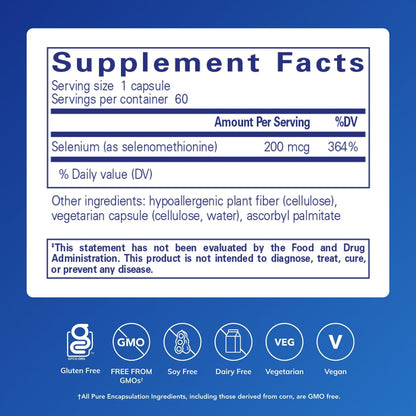 Pure Encapsulations Selenium – 200 mcg – Immune Support & Antioxidant Defense – 60 Capsules