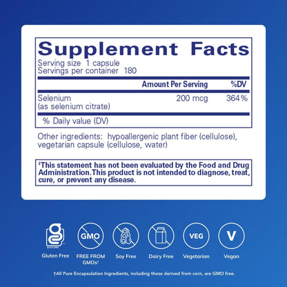 Pure Encapsulations Selenium (Citrate) – Immune Support, Antioxidant Health, Gluten Free & Vegan | 180 Capsules