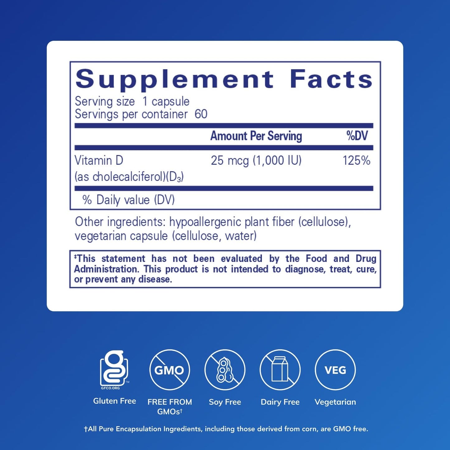 Pure Encapsulations Vitamin D3 25 mcg (1,000 IU) – Supports Bone & Immune Health | 60 Capsules