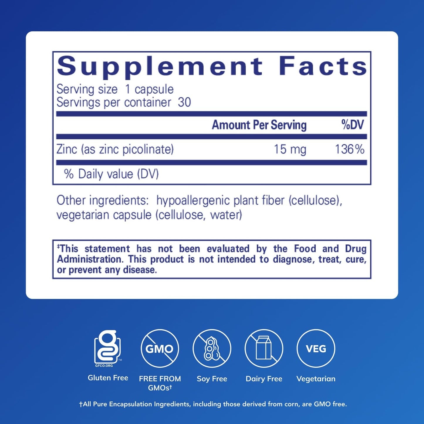 Pure Encapsulations Zinc 15 mg – Zinc Picolinate for Immunity & Healing (30 Capsules)