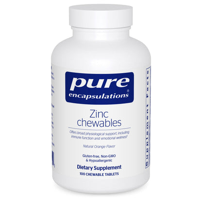 Pure Encapsulations Zinc Chewables | Immune Support, Growth & Wound Healing | 100 Orange Tablets
