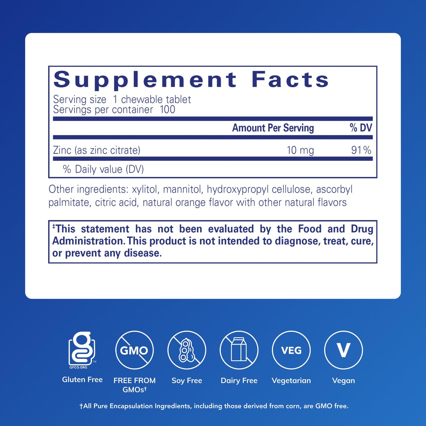 Pure Encapsulations Zinc Chewables | Immune Support, Growth & Wound Healing | 100 Orange Tablets