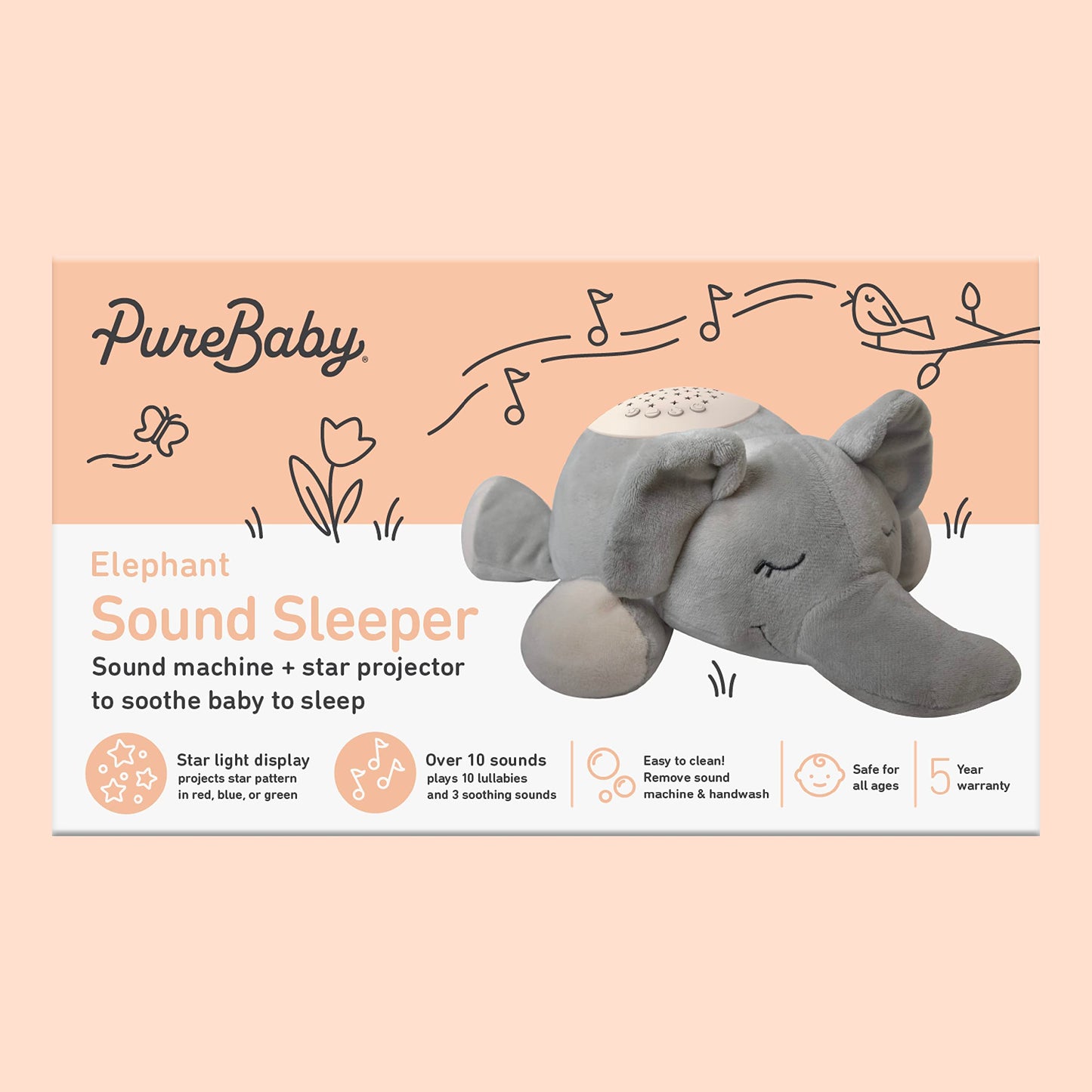 Pure Enrichment PureBaby Sound Sleepers: Portable Baby Sound Machine & Star Projector
